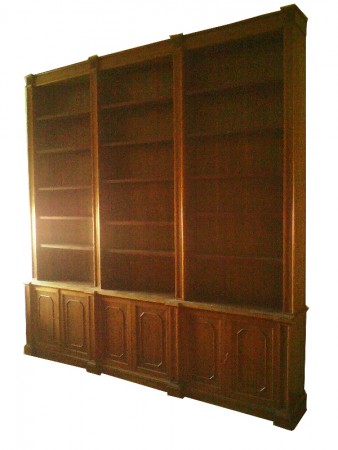 Libreria, noce, Italia 1950 circa 275 x 30 x 285 h cm